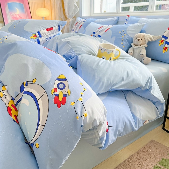 91家纺网 家纺一手货源 找家纺 金鑫汇家纺 2025新款13070全棉好卖花型套件系列-四件套 星际穿越