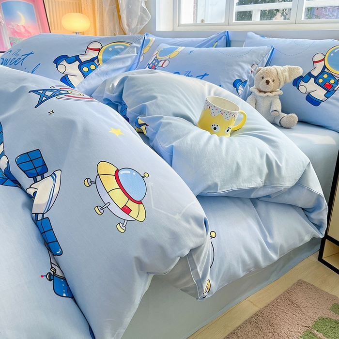 91家纺网 家纺一手货源 找家纺 金鑫汇家纺 2025新款13070全棉好卖花型套件系列-四件套 宇宙奥秘