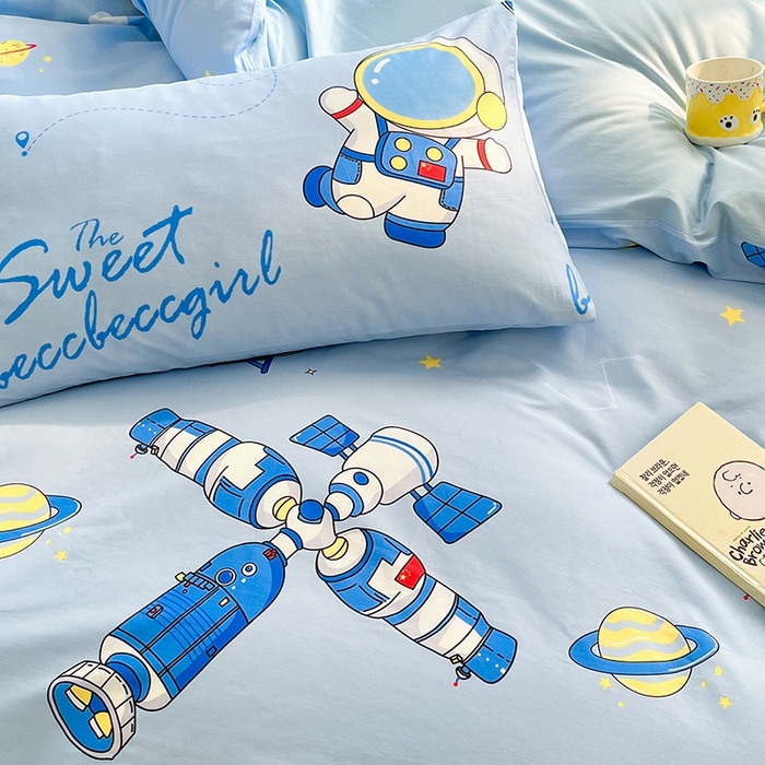 91家纺网 家纺一手货源 找家纺 金鑫汇家纺 2025新款13070全棉好卖花型套件系列-四件套 宇宙奥秘