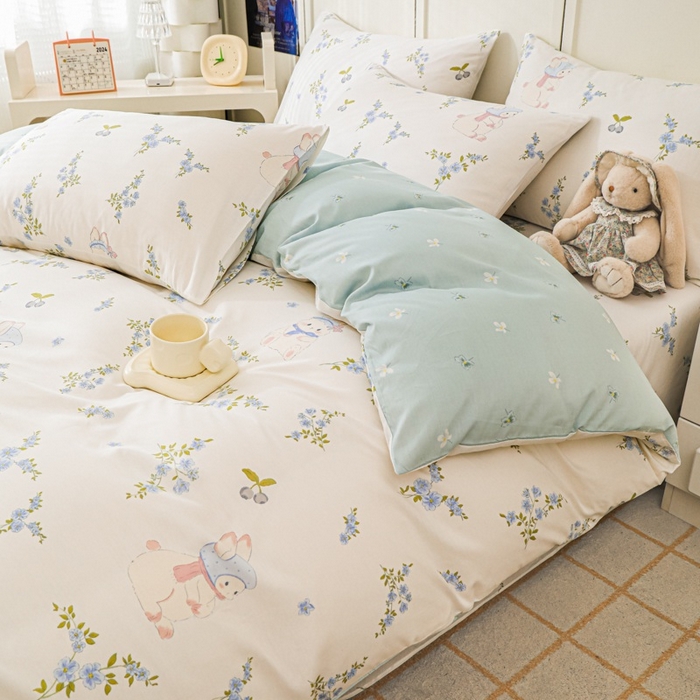 91家纺网 家纺一手货源 找家纺 金鑫汇家纺 2025新款13070全棉好卖花型套件系列-四件套 花丛兔