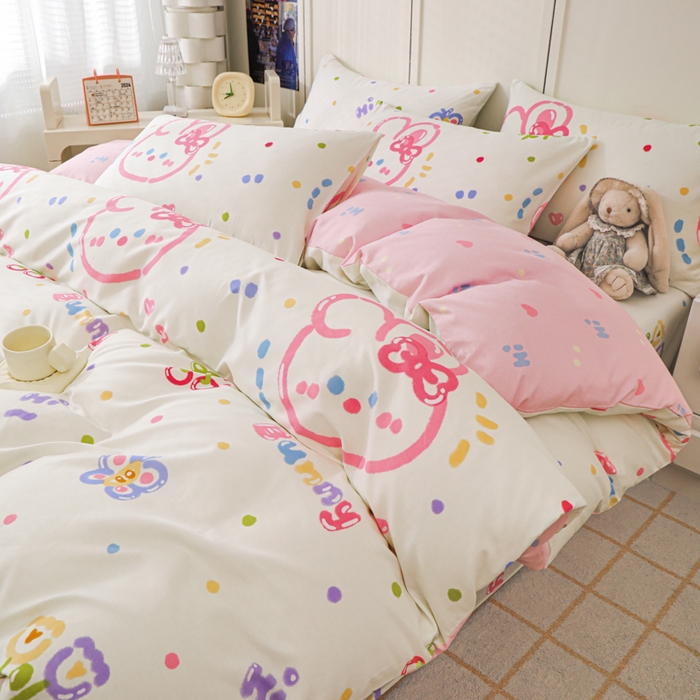 91家纺网 家纺一手货源 找家纺 金鑫汇家纺 2025新款13070全棉好卖花型套件系列-单被套 奇趣小兔