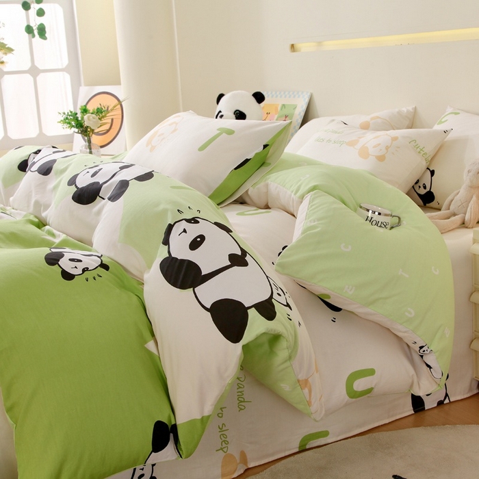 91家纺网 家纺一手货源 找家纺 金鑫汇家纺 2025新款13070全棉好卖花型套件系列-四件套 可爱熊猫