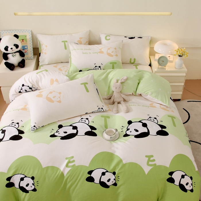 91家纺网 家纺一手货源 找家纺 金鑫汇家纺 2025新款13070全棉好卖花型套件系列-四件套 可爱熊猫