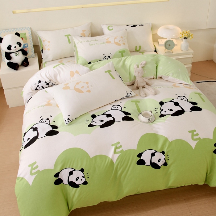 91家纺网 家纺一手货源 找家纺 金鑫汇家纺 2025新款13070全棉好卖花型套件系列-四件套 可爱熊猫