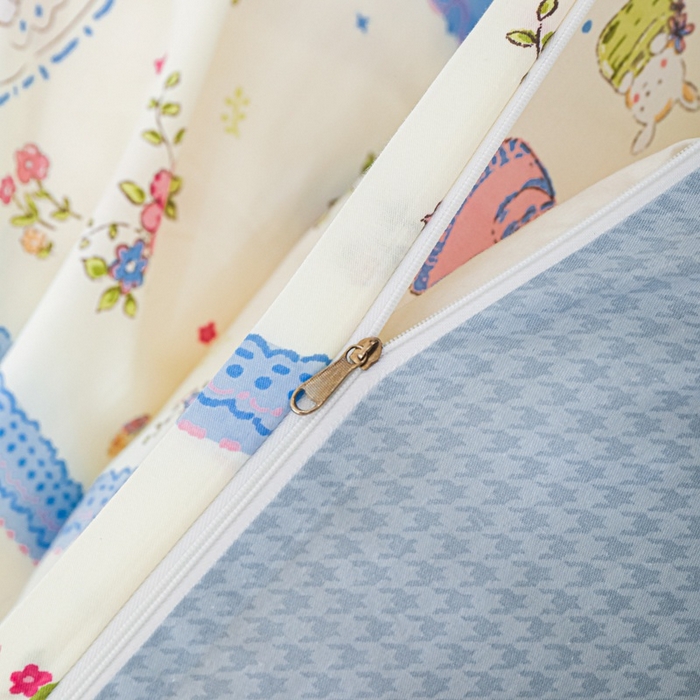 91家纺网 家纺一手货源 找家纺 金鑫汇家纺 2025新款13070全棉好卖花型套件系列-四件套 快乐萌兔