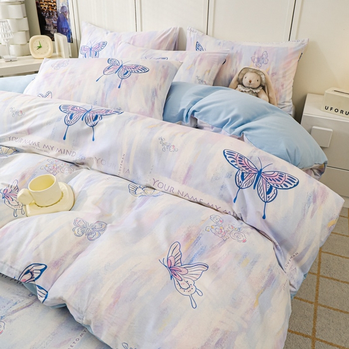 91家纺网 家纺一手货源 找家纺 金鑫汇家纺 2025新款13070全棉好卖花型套件系列-四件套 梦蝶