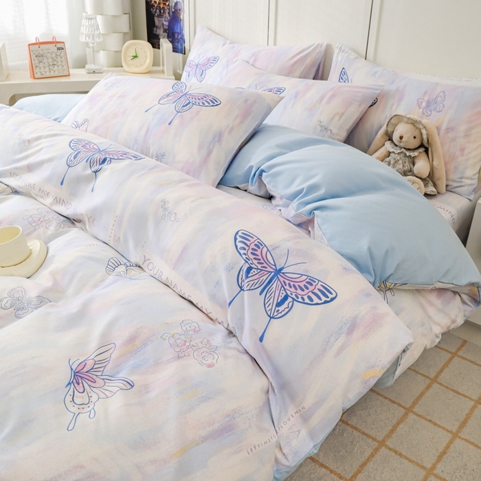 91家纺网 家纺一手货源 找家纺 金鑫汇家纺 2025新款13070全棉好卖花型套件系列-四件套 梦蝶