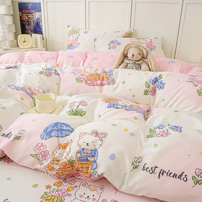 91家纺网 家纺一手货源 找家纺 金鑫汇家纺 2025新款13070全棉好卖花型套件系列-四件套 喵喵日记