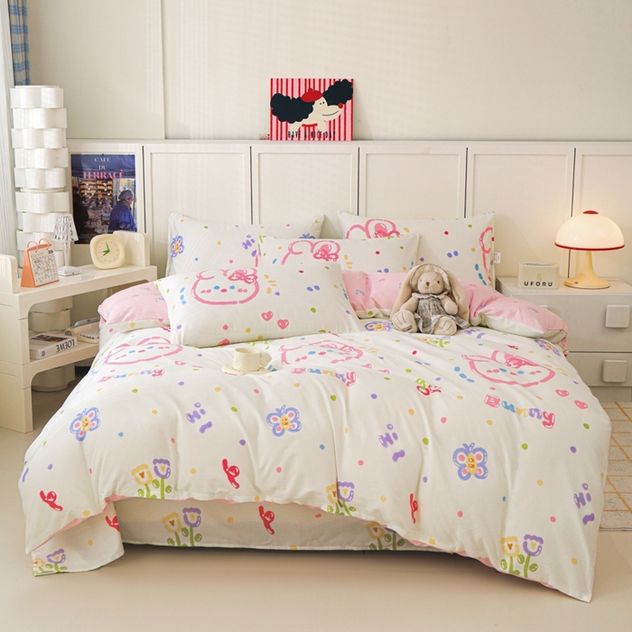 金鑫汇家纺 2025新款13070全棉好卖花型套件系列-四件套 奇趣小兔