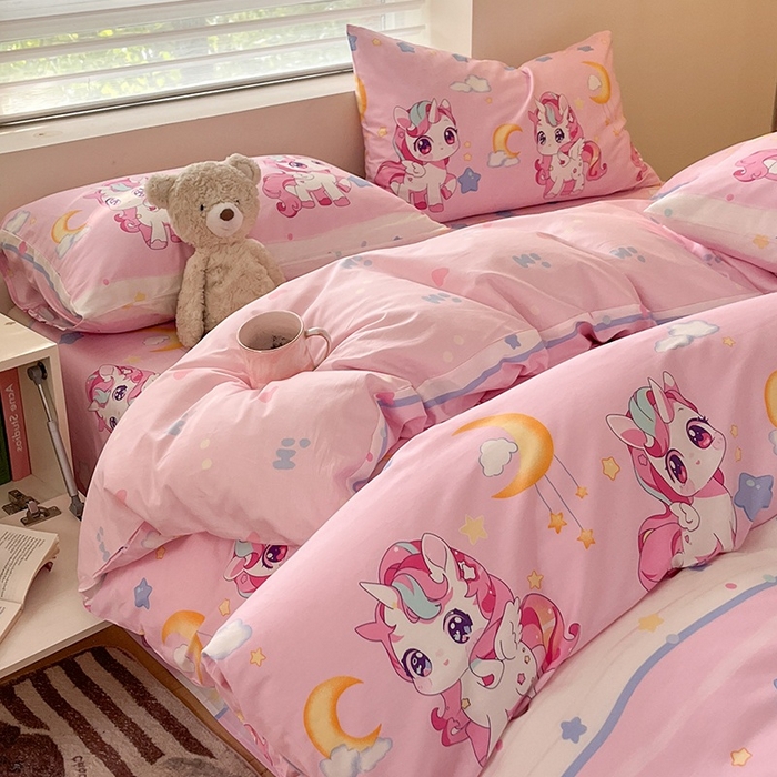 91家纺网 家纺一手货源 找家纺 金鑫汇家纺 2025新款13070全棉好卖花型套件系列-四件套 小马莉儿