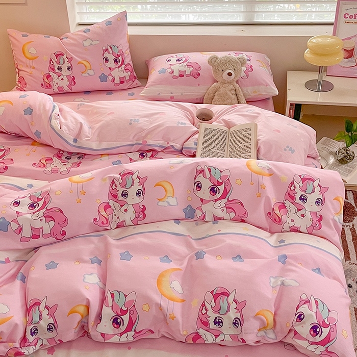 91家纺网 家纺一手货源 找家纺 金鑫汇家纺 2025新款13070全棉好卖花型套件系列-四件套 小马莉儿