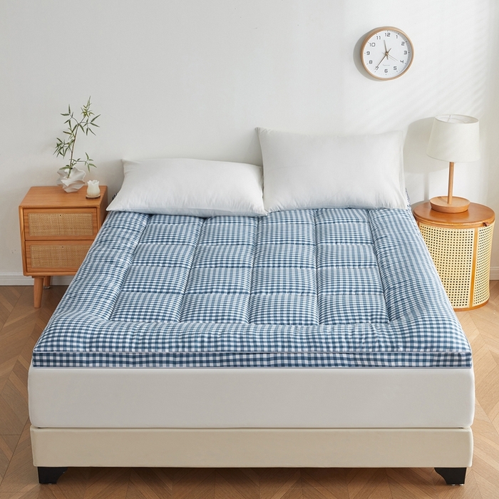 91家纺网 家纺一手货源 找家纺 元昊床垫 2025新款新疆棉花床垫学生宿舍床褥子垫被软垫棉花垫子 格子蓝