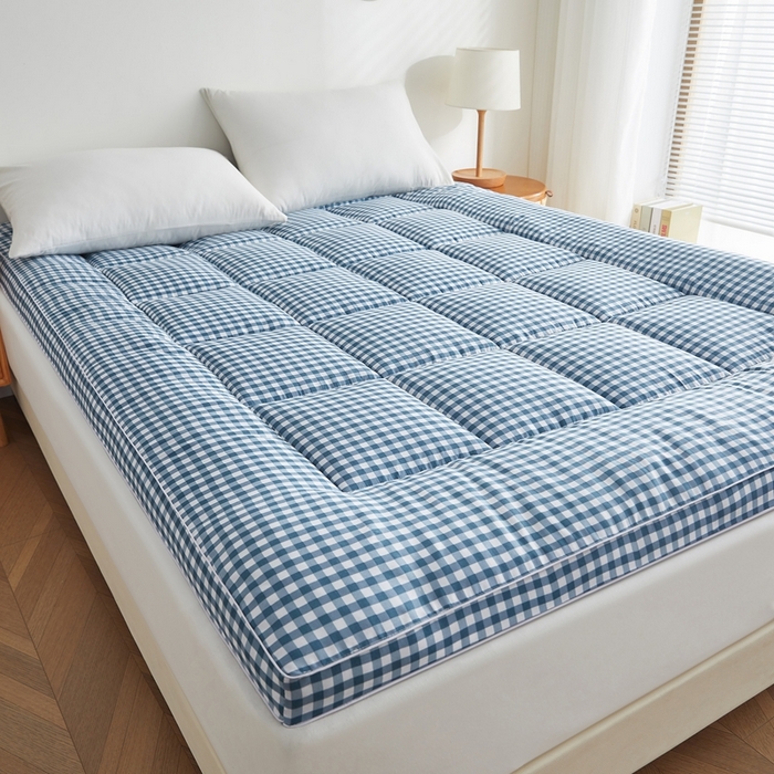 91家纺网 家纺一手货源 找家纺 元昊床垫 2025新款新疆棉花床垫学生宿舍床褥子垫被软垫棉花垫子 格子蓝