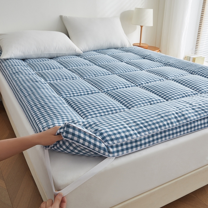 91家纺网 家纺一手货源 找家纺 元昊床垫 2025新款新疆棉花床垫学生宿舍床褥子垫被软垫棉花垫子 格子蓝