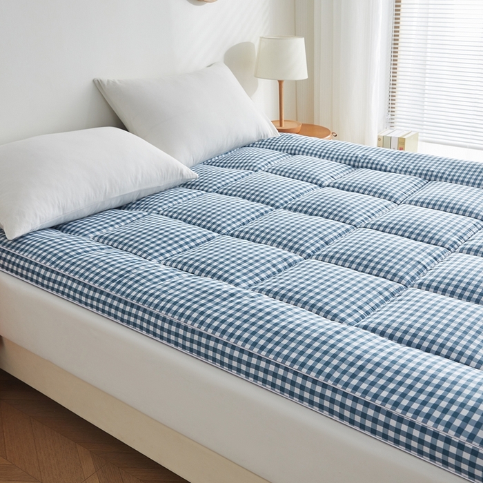 91家纺网 家纺一手货源 找家纺 元昊床垫 2025新款新疆棉花床垫学生宿舍床褥子垫被软垫棉花垫子 格子蓝