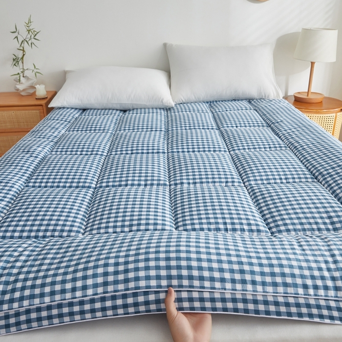 91家纺网 家纺一手货源 找家纺 元昊床垫 2025新款新疆棉花床垫学生宿舍床褥子垫被软垫棉花垫子 格子蓝