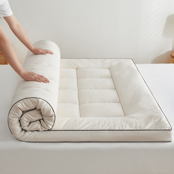 91家纺网 家纺一手货源 找家纺 元昊床垫 2025新款新疆棉花床垫学生宿舍床褥子垫被软垫棉花垫子 条纹咖