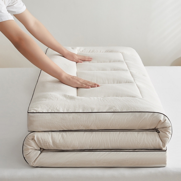 91家纺网 家纺一手货源 找家纺 元昊床垫 2025新款新疆棉花床垫学生宿舍床褥子垫被软垫棉花垫子 条纹咖