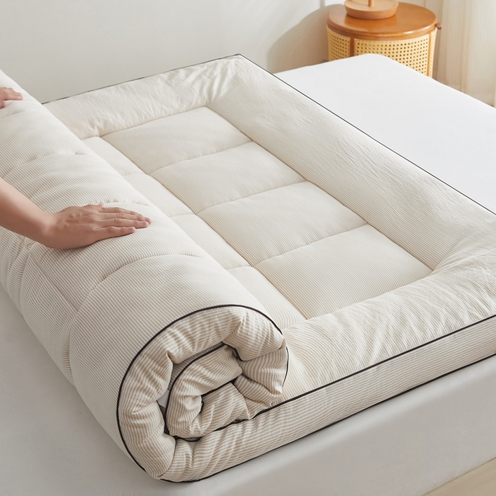 91家纺网 家纺一手货源 找家纺 元昊床垫 2025新款新疆棉花床垫学生宿舍床褥子垫被软垫棉花垫子 条纹咖