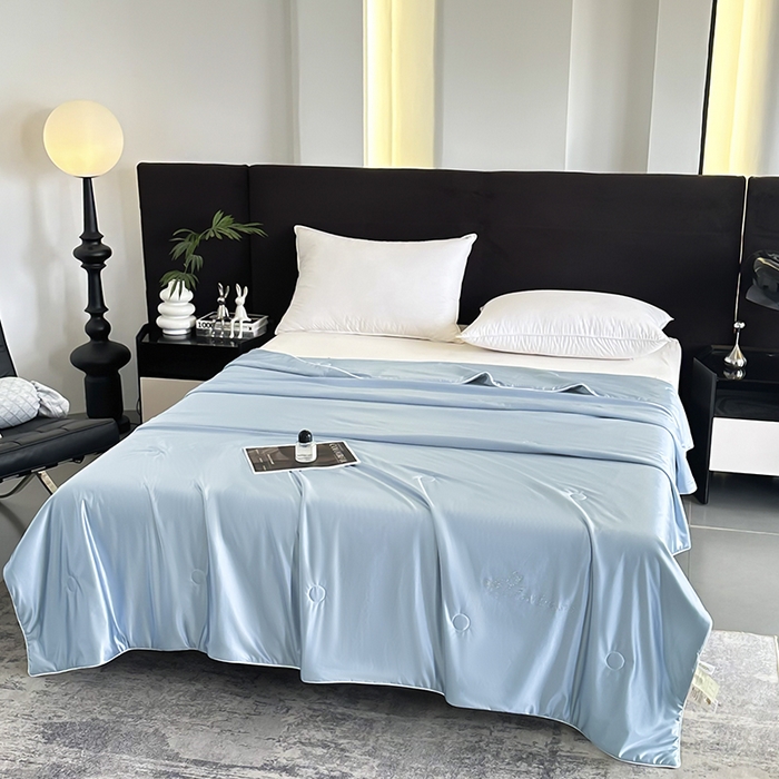 91家纺网 家纺一手货源 找家纺 织布人 2025新款夏被凉感丝大豆被夏凉被单人被轻奢学生宿舍空调被子被芯 凉感丝大豆夏被-天空蓝