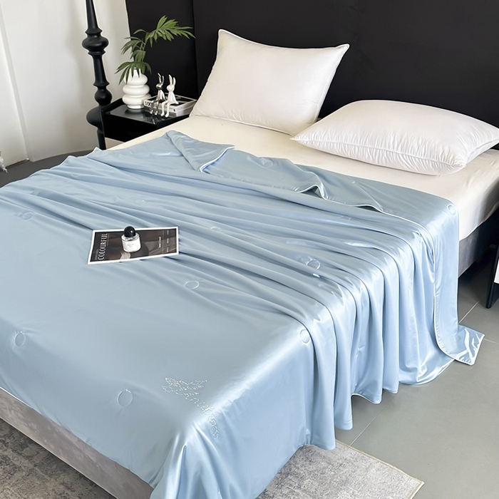 91家纺网 家纺一手货源 找家纺 织布人 2025新款夏被凉感丝大豆被夏凉被单人被轻奢学生宿舍空调被子被芯 凉感丝大豆夏被-天空蓝