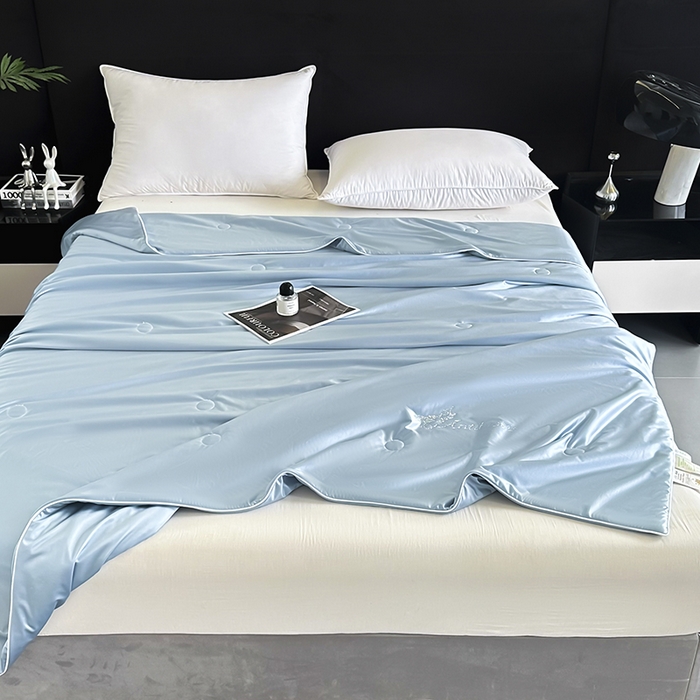 91家纺网 家纺一手货源 找家纺 织布人 2025新款夏被凉感丝大豆被夏凉被单人被轻奢学生宿舍空调被子被芯 凉感丝大豆夏被-天空蓝