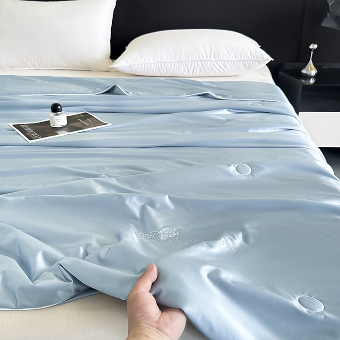 91家纺网 家纺一手货源 找家纺 织布人 2025新款夏被凉感丝大豆被夏凉被单人被轻奢学生宿舍空调被子被芯 凉感丝大豆夏被-天空蓝