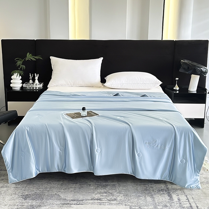 91家纺网 家纺一手货源 找家纺 织布人 2025新款夏被凉感丝大豆被夏凉被单人被轻奢学生宿舍空调被子被芯 凉感丝大豆夏被-天空蓝