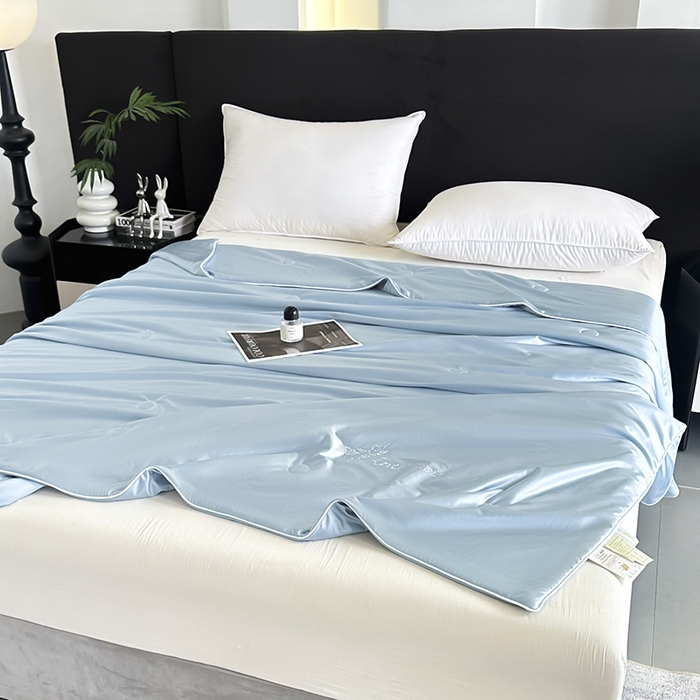 91家纺网 家纺一手货源 找家纺 织布人 2025新款夏被凉感丝大豆被夏凉被单人被轻奢学生宿舍空调被子被芯 凉感丝大豆夏被-天空蓝