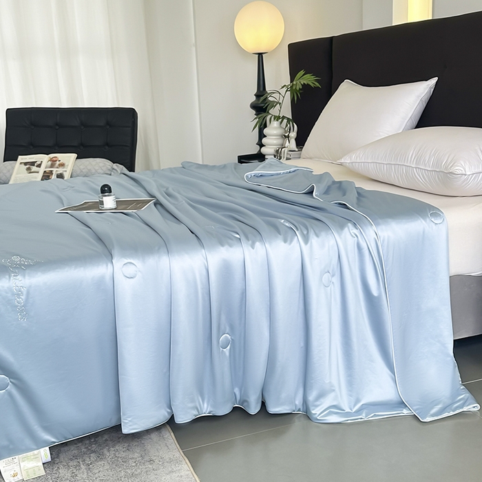 91家纺网 家纺一手货源 找家纺 织布人 2025新款夏被凉感丝大豆被夏凉被单人被轻奢学生宿舍空调被子被芯 凉感丝大豆夏被-天空蓝