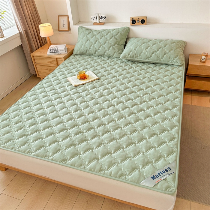 91家纺网 家纺一手货源 找家纺 3C 2025新款全棉水洗棉抗菌夹棉床垫褥子床护垫 波浪格-抹茶绿