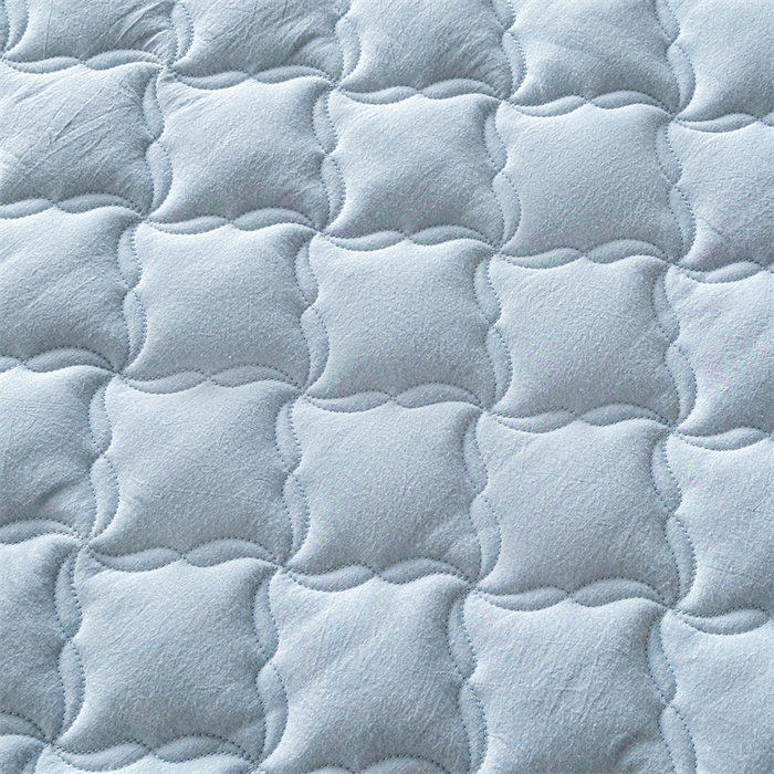 91家纺网 家纺一手货源 找家纺 3C 2025新款全棉水洗棉抗菌夹棉床垫褥子床护垫 波浪格-天空蓝