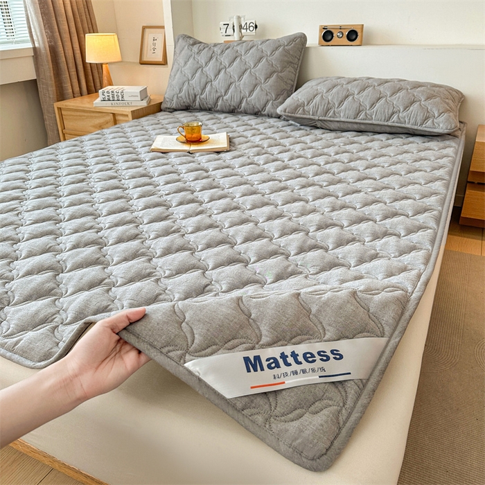 91家纺网 家纺一手货源 找家纺 3C 2025新款全棉水洗棉抗菌夹棉床垫褥子床护垫 波浪格-星空灰