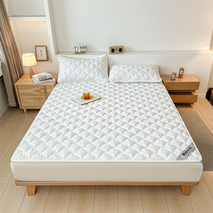 91家纺网 家纺一手货源 找家纺 3C 2025新款全棉水洗棉抗菌夹棉床垫褥子床护垫 波浪格-云朵白