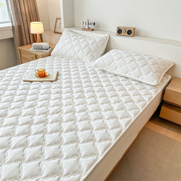 91家纺网 家纺一手货源 找家纺 3C 2025新款全棉水洗棉抗菌夹棉床垫褥子床护垫 波浪格-云朵白