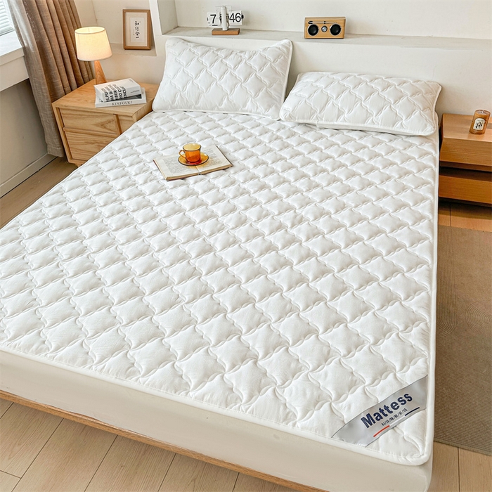 91家纺网 家纺一手货源 找家纺 3C 2025新款全棉水洗棉抗菌夹棉床垫褥子床护垫 波浪格-云朵白