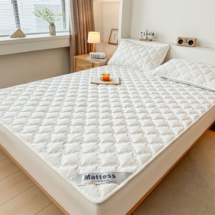 91家纺网 家纺一手货源 找家纺 3C 2025新款全棉水洗棉抗菌夹棉床垫褥子床护垫 波浪格-云朵白