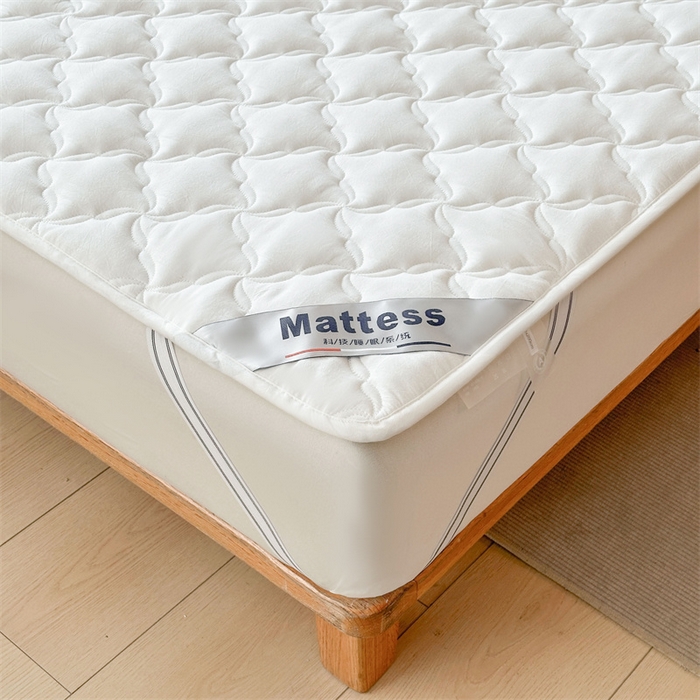 91家纺网 家纺一手货源 找家纺 3C 2025新款全棉水洗棉抗菌夹棉床垫褥子床护垫 波浪格-云朵白