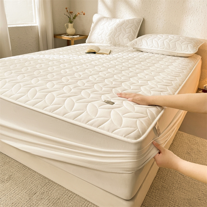 91家纺网 家纺一手货源 找家纺 （总）3C 2025新款全棉水洗棉夹棉床笠-叶弦