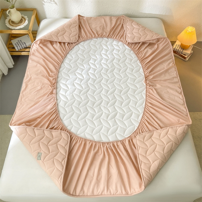 91家纺网 家纺一手货源 找家纺 3C 2025新款全棉水洗棉夹棉床笠-叶弦 叶弦-浅粉