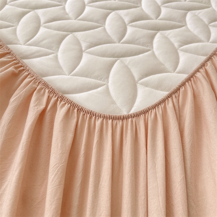 91家纺网 家纺一手货源 找家纺 3C 2025新款全棉水洗棉夹棉床笠-叶弦 叶弦-浅粉