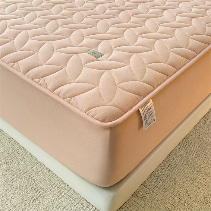 91家纺网 家纺一手货源 找家纺 3C 2025新款全棉水洗棉夹棉床笠-叶弦 叶弦-浅粉