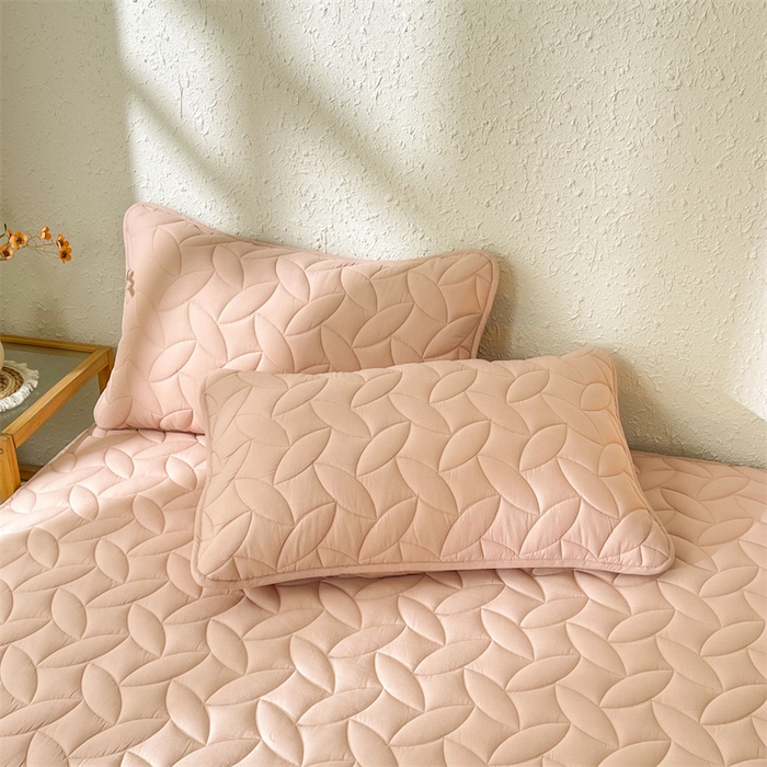 91家纺网 家纺一手货源 找家纺 3C 2025新款全棉水洗棉夹棉床笠-叶弦 叶弦-浅粉