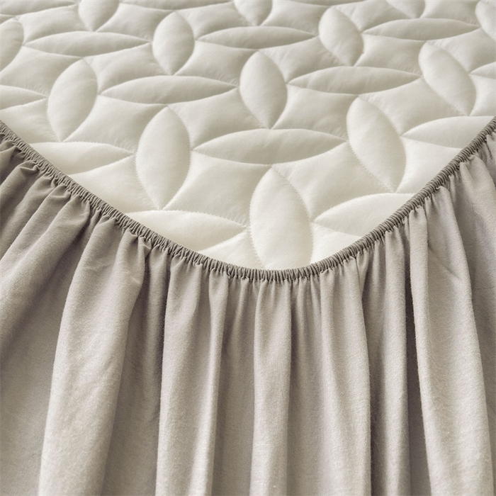 91家纺网 家纺一手货源 找家纺 3C 2025新款全棉水洗棉夹棉床笠-叶弦 叶弦-浅灰