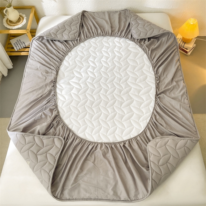 91家纺网 家纺一手货源 找家纺 3C 2025新款全棉水洗棉夹棉床笠-叶弦 叶弦-浅灰