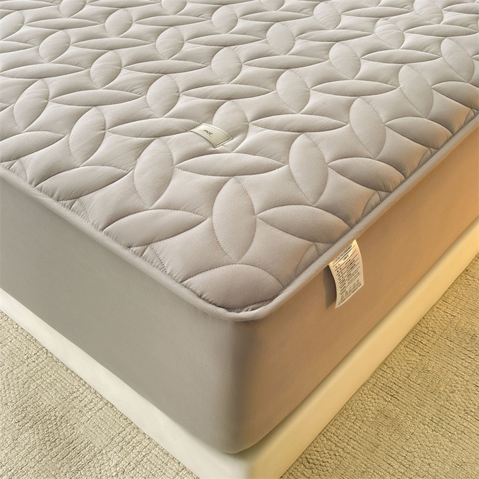 91家纺网 家纺一手货源 找家纺 3C 2025新款全棉水洗棉夹棉床笠-叶弦 叶弦-浅灰