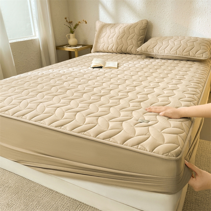 3C 2025新款全棉水洗棉夹棉床笠-叶弦 叶弦-浅咖