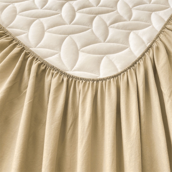 91家纺网 家纺一手货源 找家纺 3C 2025新款全棉水洗棉夹棉床笠-叶弦 叶弦-浅咖