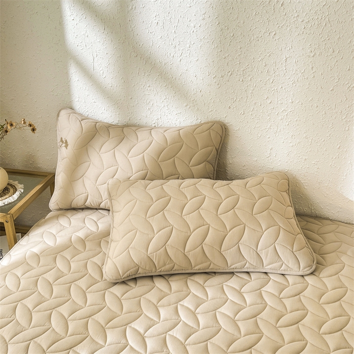 91家纺网 家纺一手货源 找家纺 3C 2025新款全棉水洗棉夹棉床笠-叶弦 叶弦-浅咖