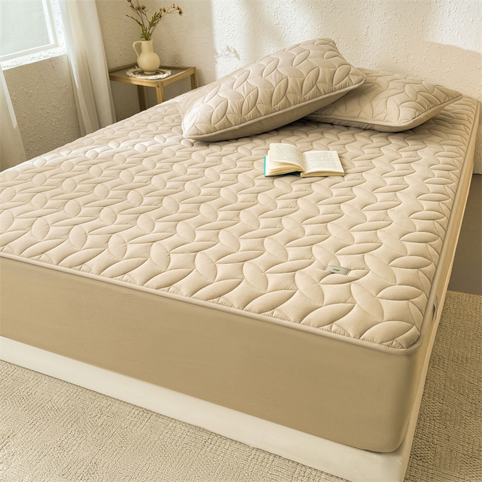 91家纺网 家纺一手货源 找家纺 3C 2025新款全棉水洗棉夹棉床笠-叶弦 叶弦-浅咖